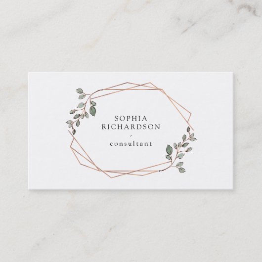 met de hand beschilderd blad | Roos goud geometris Visitekaartje (Voorkant)