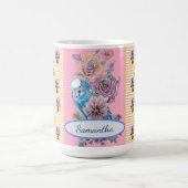 Met de hand beschilderde roze blauwe Budgie bloemr Koffiemok (Center)