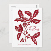 Met de hand Creëer linocut holly artwork kerst Briefkaart (Voorkant / Achterkant)