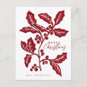 Met de hand Creëer linocut holly artwork kerst Briefkaart (Voorkant)