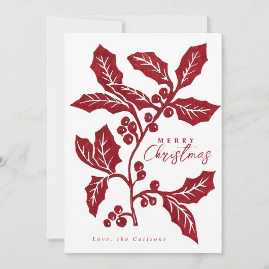 Met de hand Creëer linocut holly artwork kerstkaar Kaart (Voorkant)