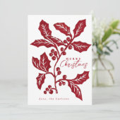 Met de hand Creëer linocut holly artwork kerstkaar Kaart (Staand voorkant)