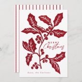 Met de hand Creëer linocut holly artwork kerstkaar Kaart (Voorkant / Achterkant)