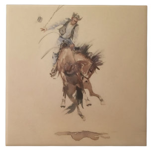 Met de hand een Bronc geselen door Edward Borein Tegeltje