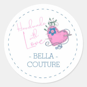 Met de Hand en met Liefde Gezellige Naai Thema Roz Ronde Sticker