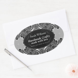 Met de Hand en met Liefde Zwart Zilver Tribal Vint Ovale Sticker