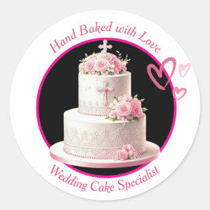 Met de Hand Gebakken Trouwtaart met Liefde Ronde Sticker