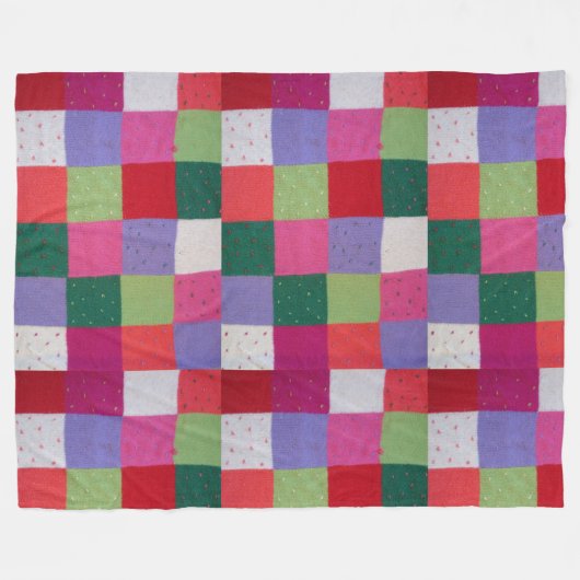 met de hand gebreide kleurrijke patchwerkvierkantj fleece deken (Voorkant (Horizontaal))