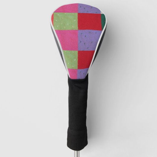 met de hand gebreide kleurrijke patchwerkvierkantj golfheadcover (Voorkant)