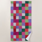 met de hand gebreide kleurrijke patchwerkvierkantj strandlaken (Voorkant)