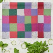 met de hand gebreide kleurrijke patchwerkvierkantj theedoek (Gevouwen)
