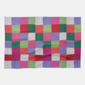 met de hand gebreide kleurrijke patchwerkvierkantj theedoek (Horizontaal)