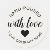 "Met de Hand Gegoten" Kaars met Liefde Ronde Sticker (Voorkant)