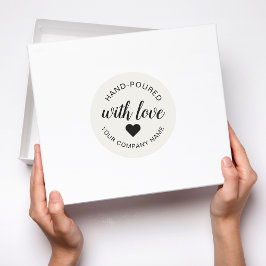 "Met de Hand Gegoten" Kaars met Liefde  Ronde Sticker