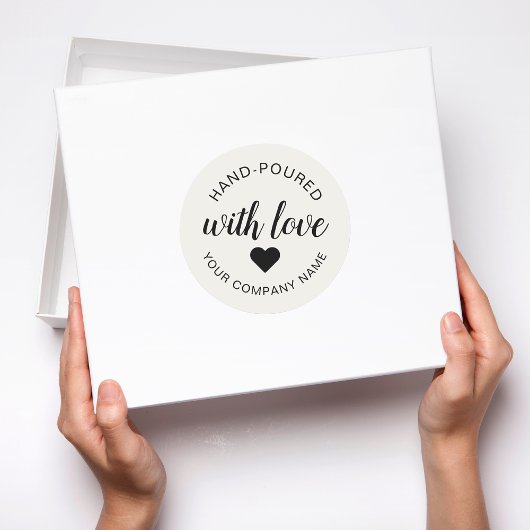 "Met de Hand Gegoten" Kaars met Liefde Ronde Sticker