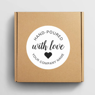 "Met de Hand Gegoten" Kaars Met Liefde  Ronde Sticker