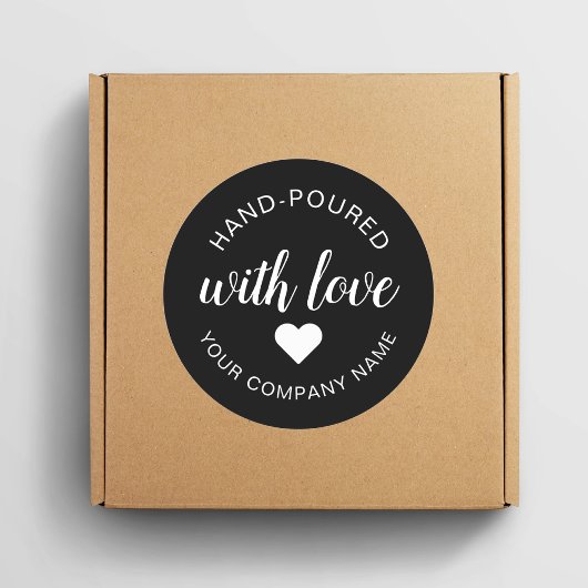 "Met de Hand Gegoten" Kaars met Liefde Ronde Sticker