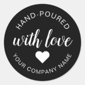 "Met de Hand Gegoten" Kaars met Liefde Ronde Sticker (Voorkant)