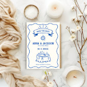 Met de hand geïllustreerd Bizar Retro Tekening Bla Save The Date