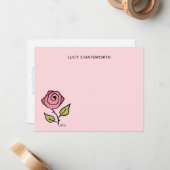  met de hand geïllustreerd Boho zacht Roos roze Notitiekaartje (Voorkant / Achterkant in situ)