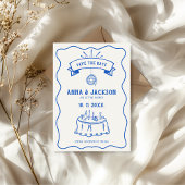 Met de hand geïllustreerd vreemd retro tekening bl save the date