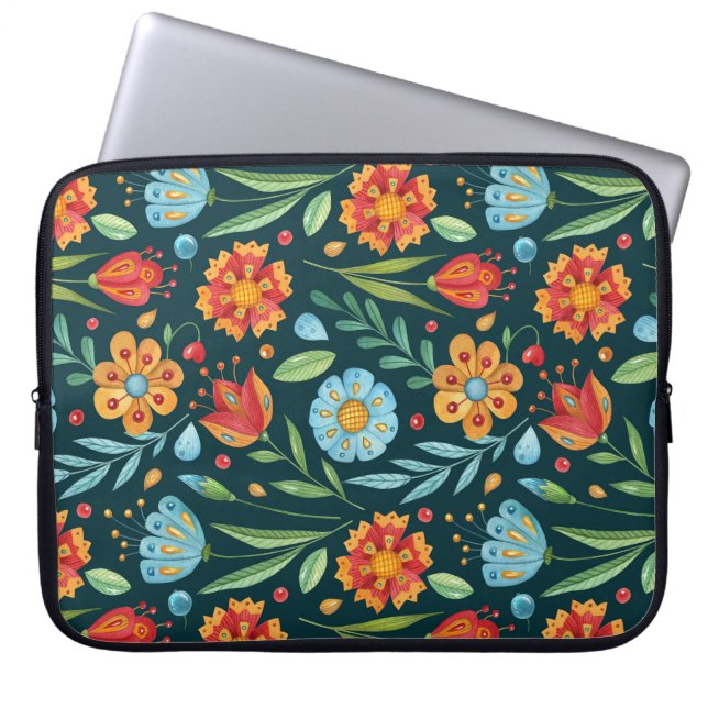 Met de hand geïllustreerd Waterverf bloemenpatroon Laptop Sleeve (Voorkant)