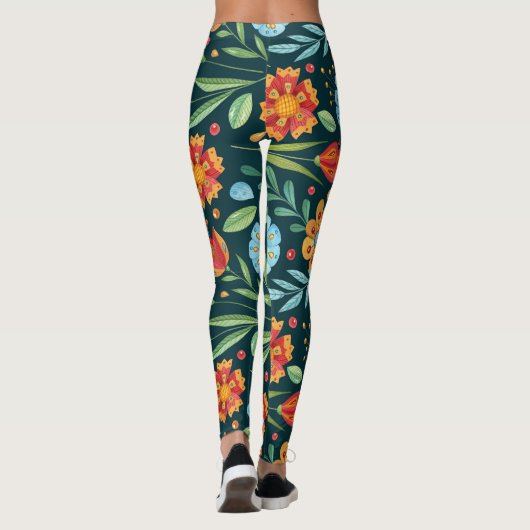Met de hand geïllustreerd Waterverf bloemenpatroon Leggings (Achterkant)