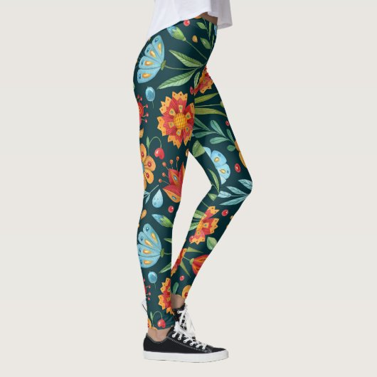 Met de hand geïllustreerd Waterverf bloemenpatroon Leggings (Rechts)