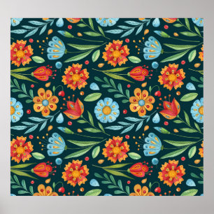 Met de hand geïllustreerd Waterverf bloemenpatroon Poster