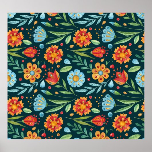 Met de hand geïllustreerd Waterverf bloemenpatroon Poster (Voorkant)