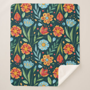 Met de hand geïllustreerd Waterverf bloemenpatroon Sherpa Deken