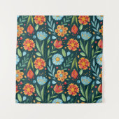 Met de hand geïllustreerd Waterverf bloemenpatroon Wandkleed (Voorkant (horizontaal))