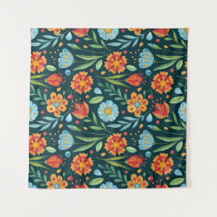 Met de hand geïllustreerd Waterverf bloemenpatroon Wandkleed