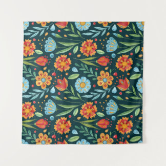 Met de hand geïllustreerd Waterverf bloemenpatroon Wandkleed