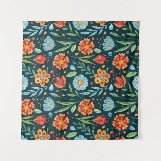 Met de hand geïllustreerd Waterverf bloemenpatroon Wandkleed (Voorkant)