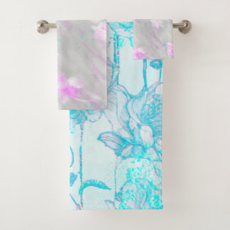 Met de hand geïllustreerde bloemenprint was bad handdoek