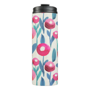 Met de hand geïllustreerde bloemstukken: waterverf thermosbeker