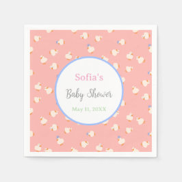 Met de hand geïllustreerde cute eenden roze baby s servet