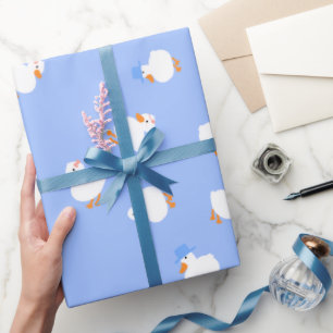 Met de hand geïllustreerde eenden kinder blauwe ba cadeaupapier