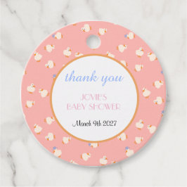 Met de Hand Geïllustreerde Eenden Roze Baby Borrel Bedankjes Labels