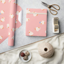Met de hand geïllustreerde eenden roze baby shower cadeaupapier