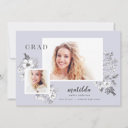 Met de hand geïllustreerde florale multi-foto afst aankondiging (Voorkant)
