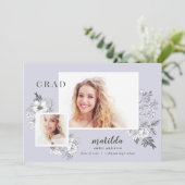 Met de hand geïllustreerde florale multi-foto afst aankondiging (Staand voorkant)