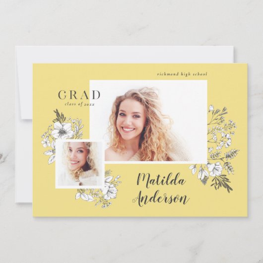 Met de hand geïllustreerde florale multi-foto afst aankondiging (Voorkant)