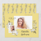 Met de hand geïllustreerde florale multi-foto afst aankondiging (Voorkant / Achterkant)