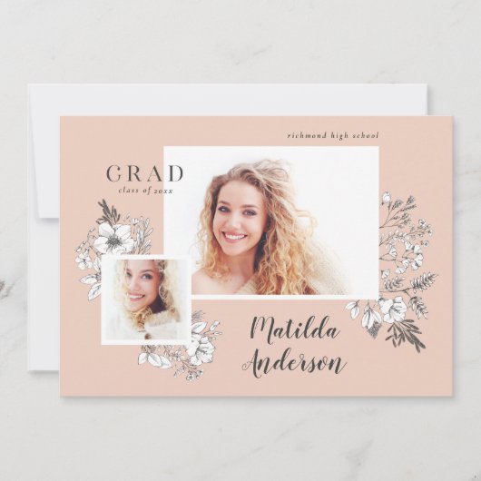 Met de hand geïllustreerde florale multi-foto afst aankondiging