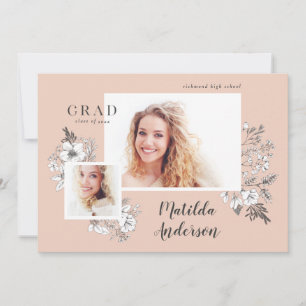 Met de hand geïllustreerde florale multi-foto afst aankondiging