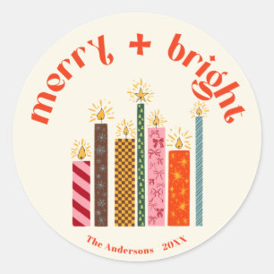 Met de hand geïllustreerde Kerststickers Merry + B Ronde Sticker