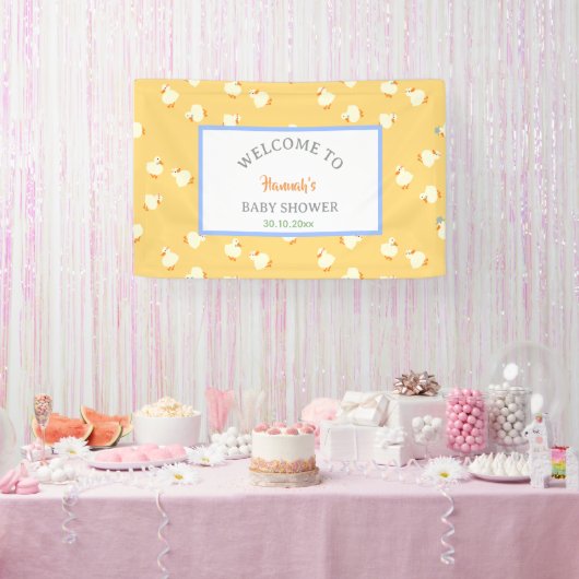 Met de hand geïllustreerde leuke eenden gele baby spandoek (Feest)