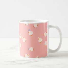 Met de hand geïllustreerde leuke eenden roze koffi koffiemok